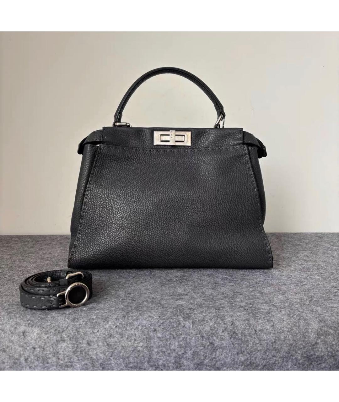 FENDI Черная кожаная сумка тоут, фото 2