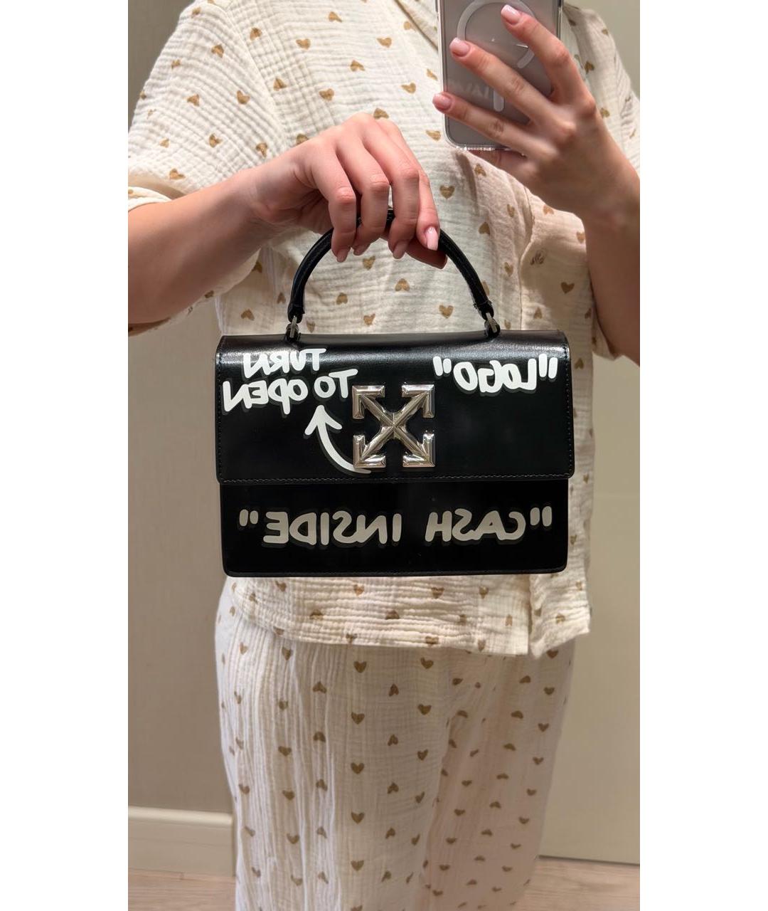 OFF-WHITE Черная кожаная сумка с короткими ручками, фото 5