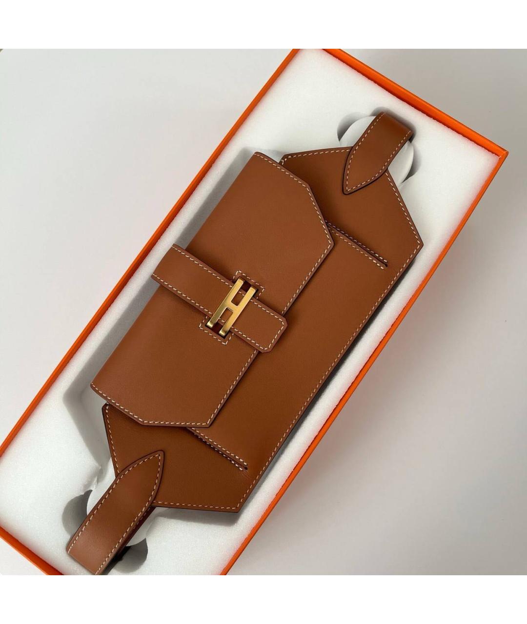 HERMES Коричневая кожаная поясная сумка, фото 6