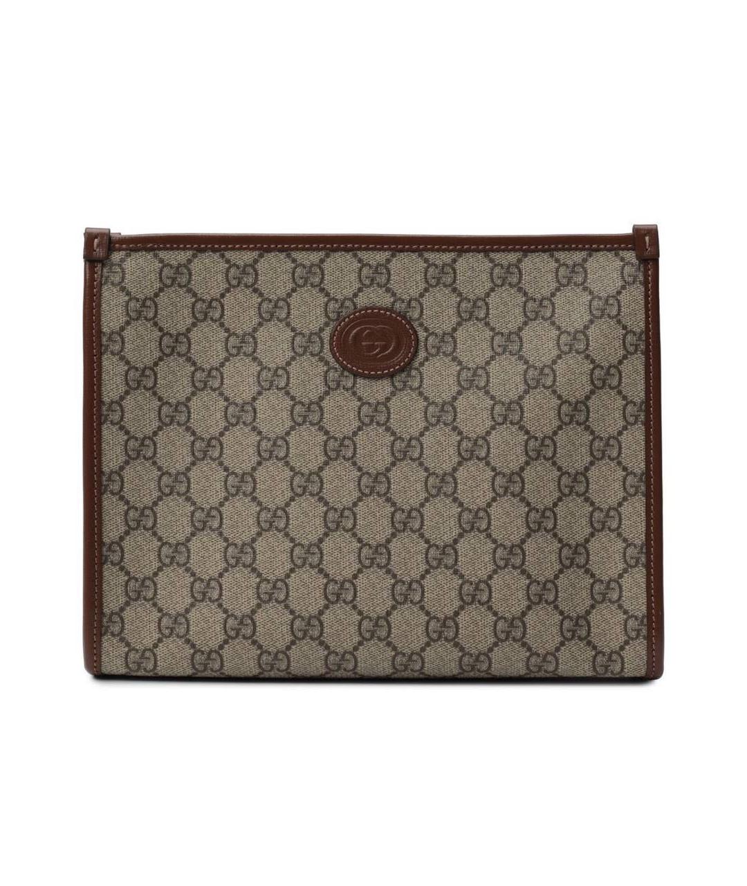 GUCCI Коричневая папка для документов из канвы, фото 1