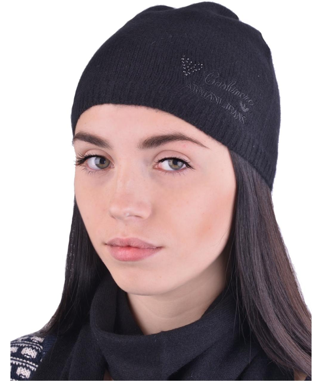 ARMANI JEANS Темно-синяя кашемировая шапка, фото 7