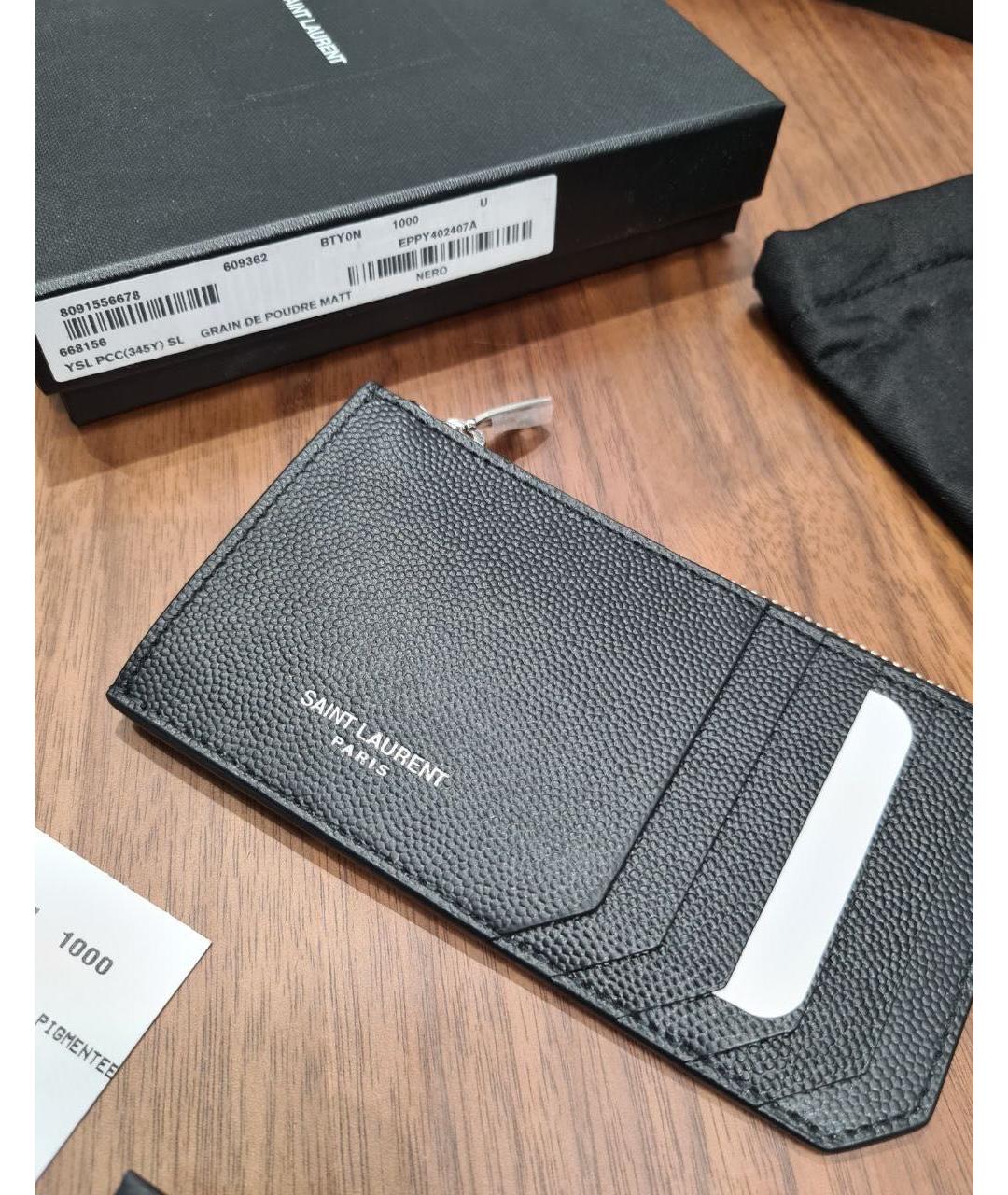 SAINT LAURENT Черный кожаный кардхолдер, фото 3