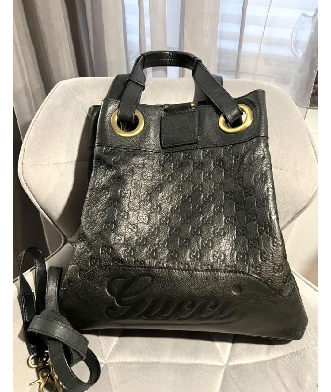 GUCCI Черная кожаная сумка тоут, фото 9