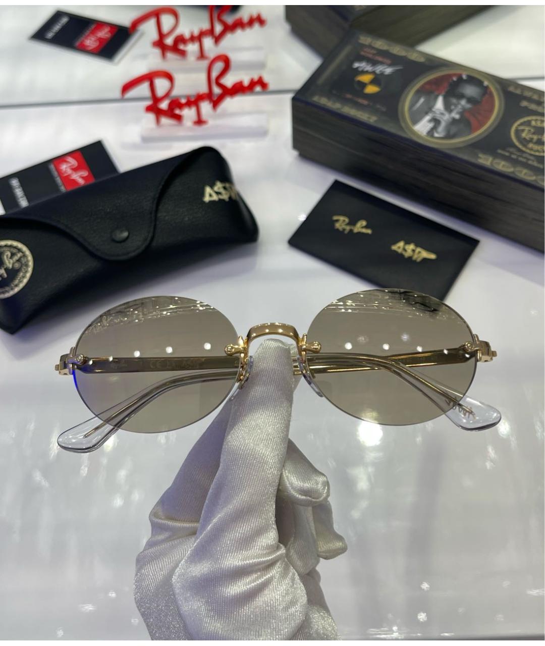 RAY BAN Золотые металлические солнцезащитные очки, фото 3