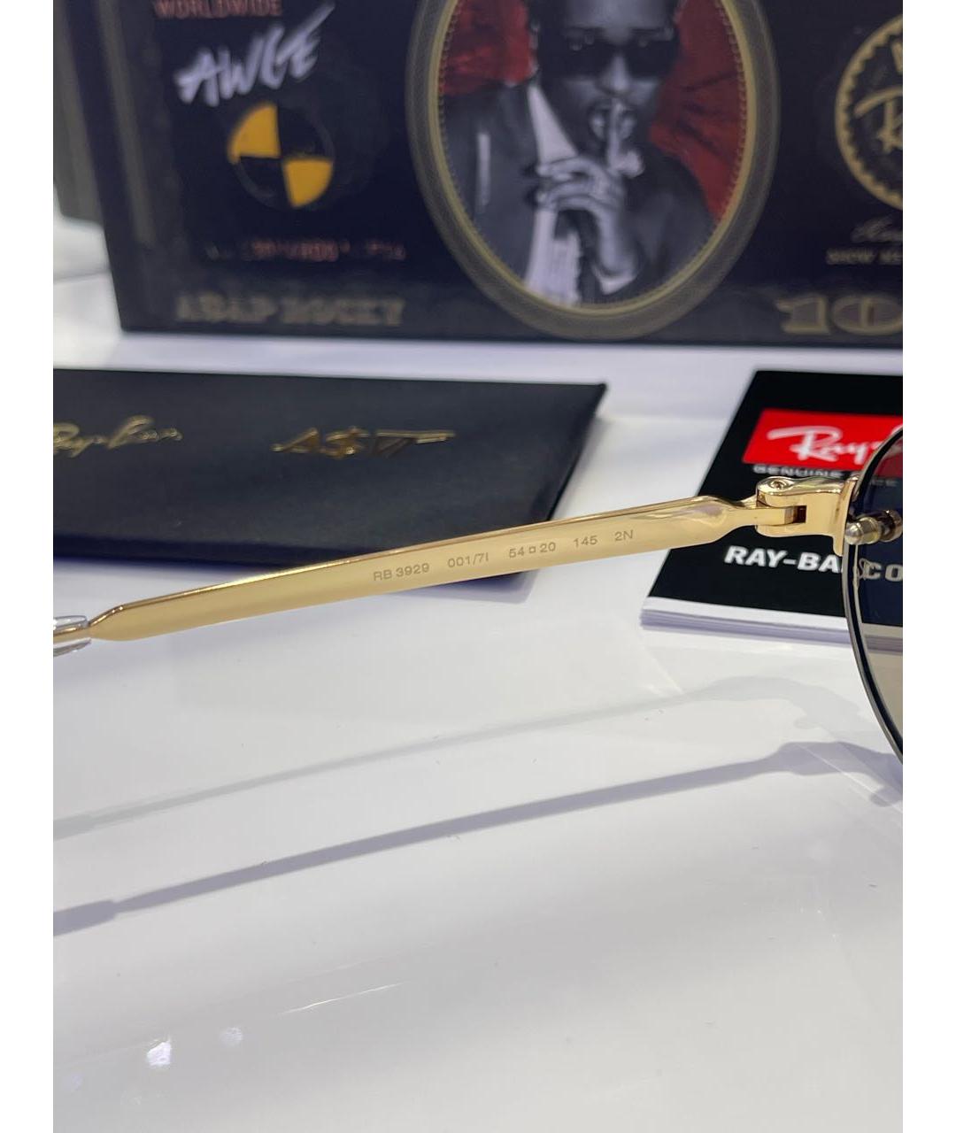 RAY BAN Золотые металлические солнцезащитные очки, фото 7