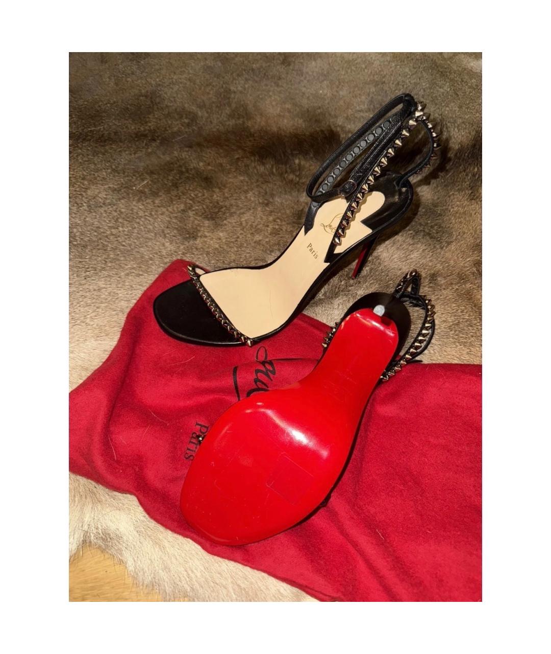 CHRISTIAN LOUBOUTIN Черные кожаные босоножки, фото 4