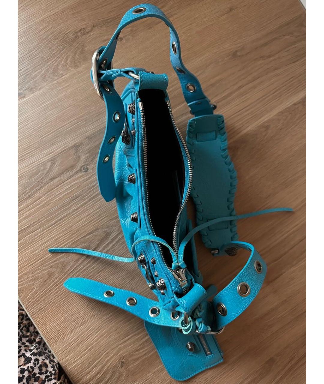 BALENCIAGA Бирюзовая кожаная сумка через плечо, фото 4