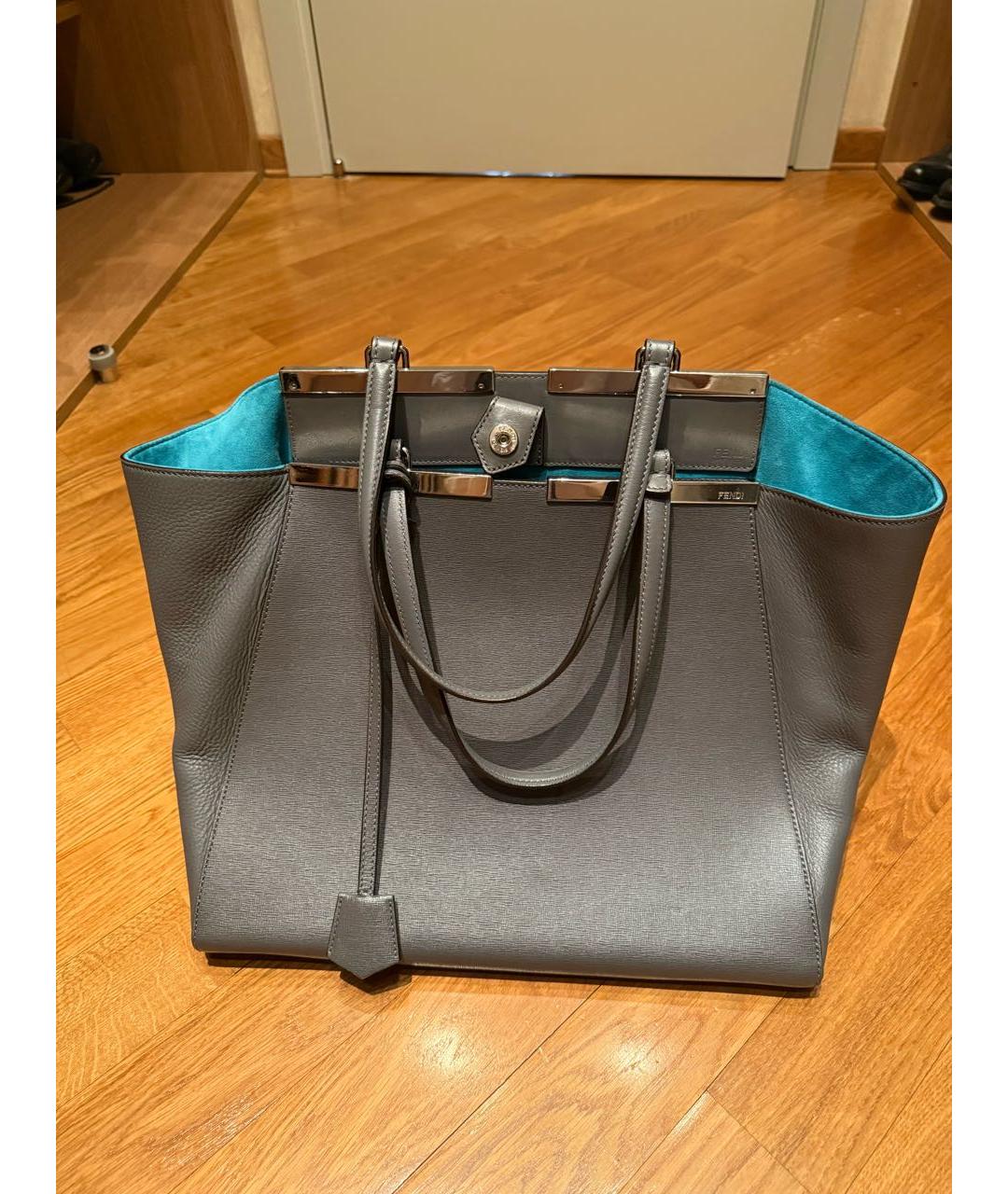 FENDI Серая кожаная сумка тоут, фото 8
