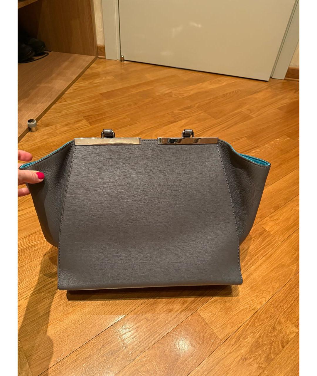 FENDI Серая кожаная сумка тоут, фото 3