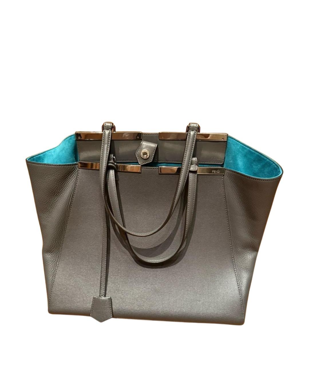 FENDI Серая кожаная сумка тоут, фото 1