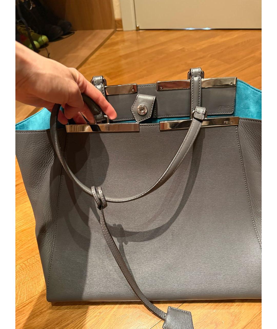 FENDI Серая кожаная сумка тоут, фото 6