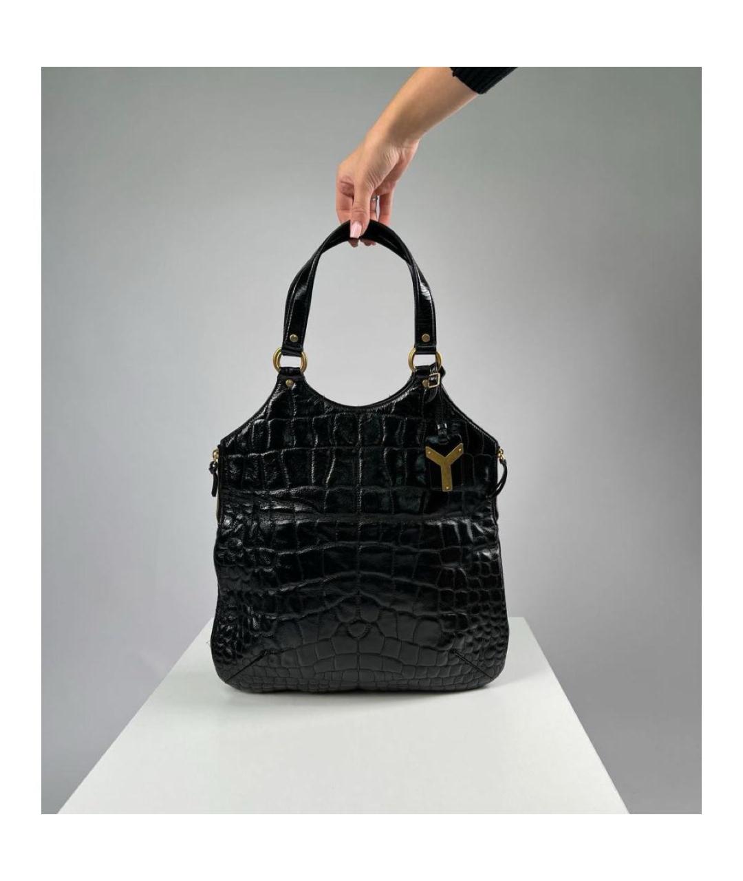 SAINT LAURENT Черная кожаная сумка тоут, фото 7