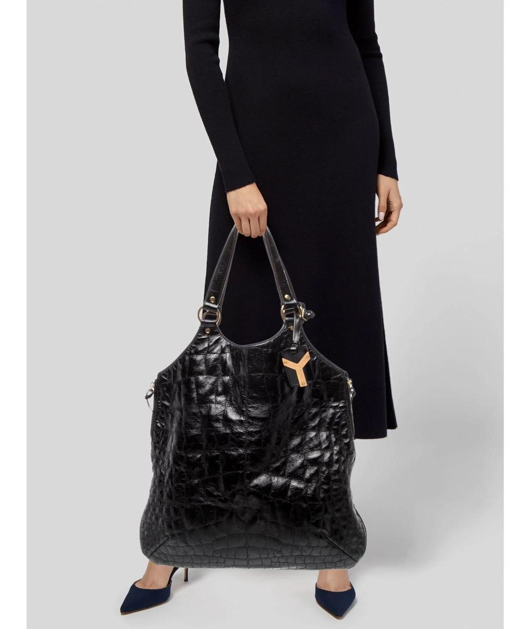 SAINT LAURENT Черная кожаная сумка тоут, фото 5