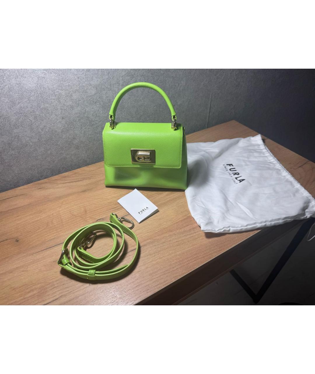 FURLA Зеленая кожаная сумка через плечо, фото 6