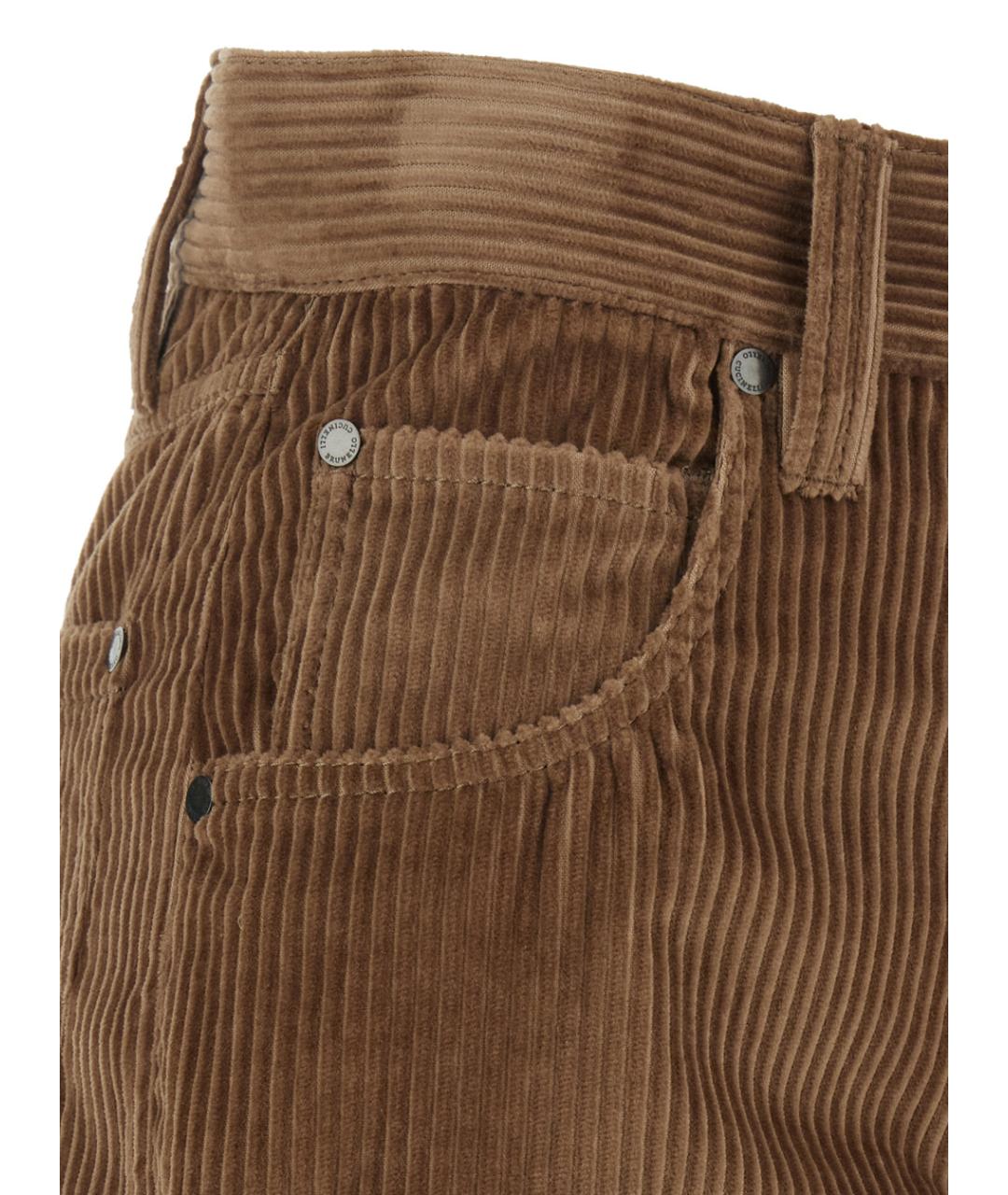 BRUNELLO CUCINELLI Коричневые хлопковые прямые брюки, фото 3