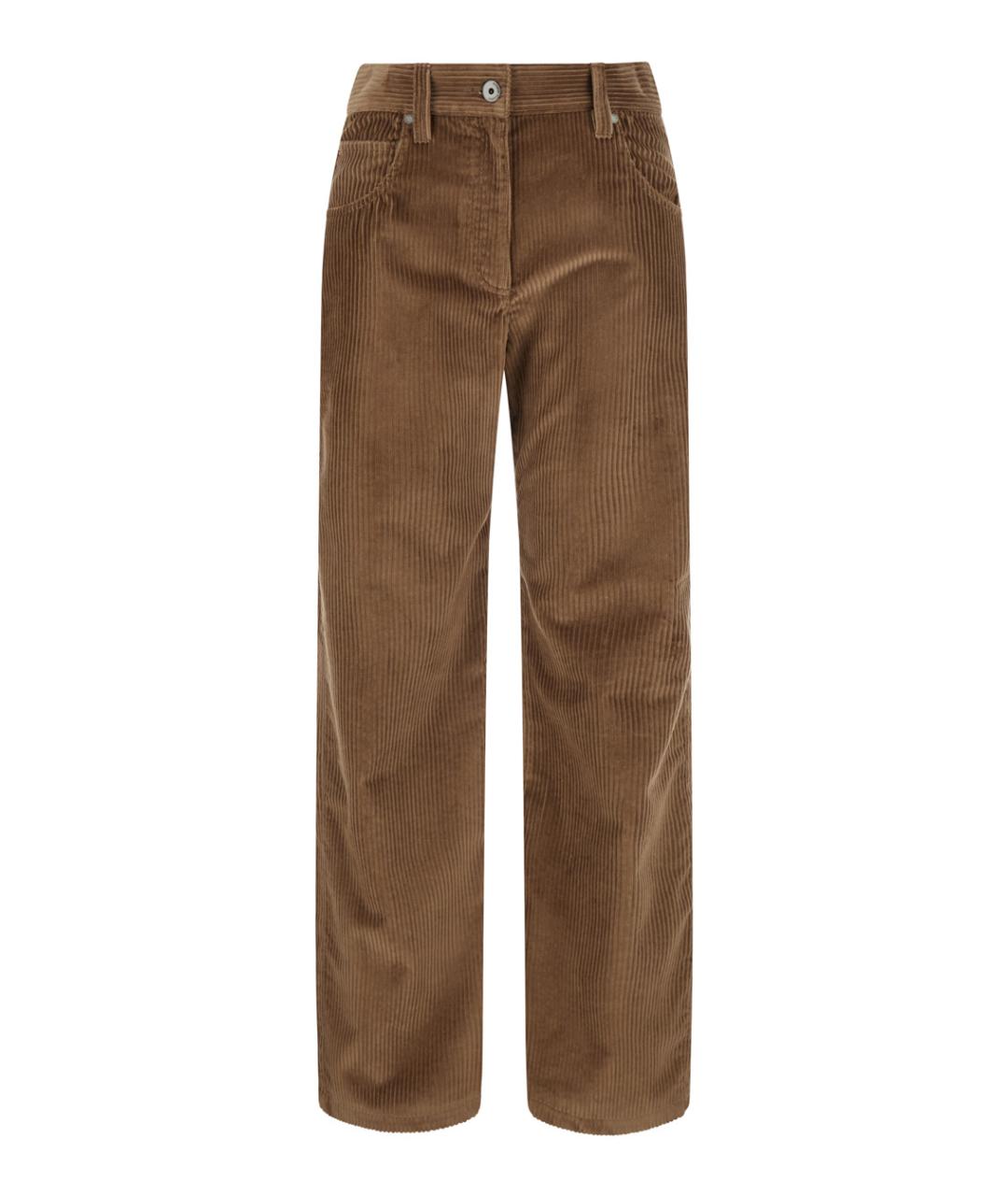 BRUNELLO CUCINELLI Коричневые хлопковые прямые брюки, фото 5