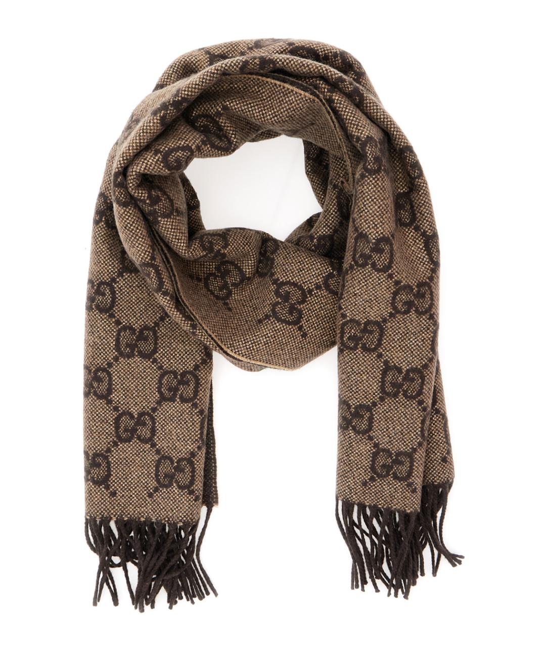 GUCCI Коричневый кашемировый шарф, фото 2