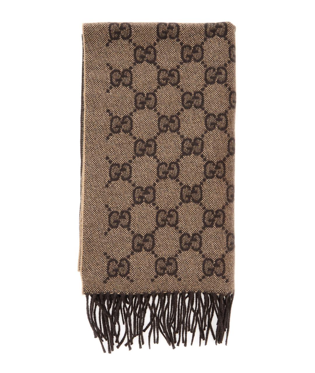 GUCCI Коричневый кашемировый шарф, фото 1