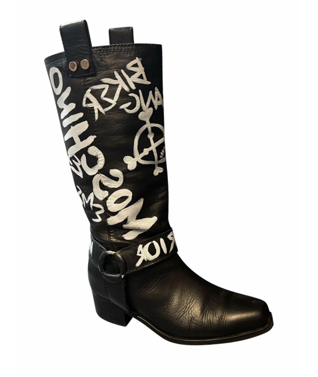 MOSCHINO Черные кожаные сапоги, фото 1