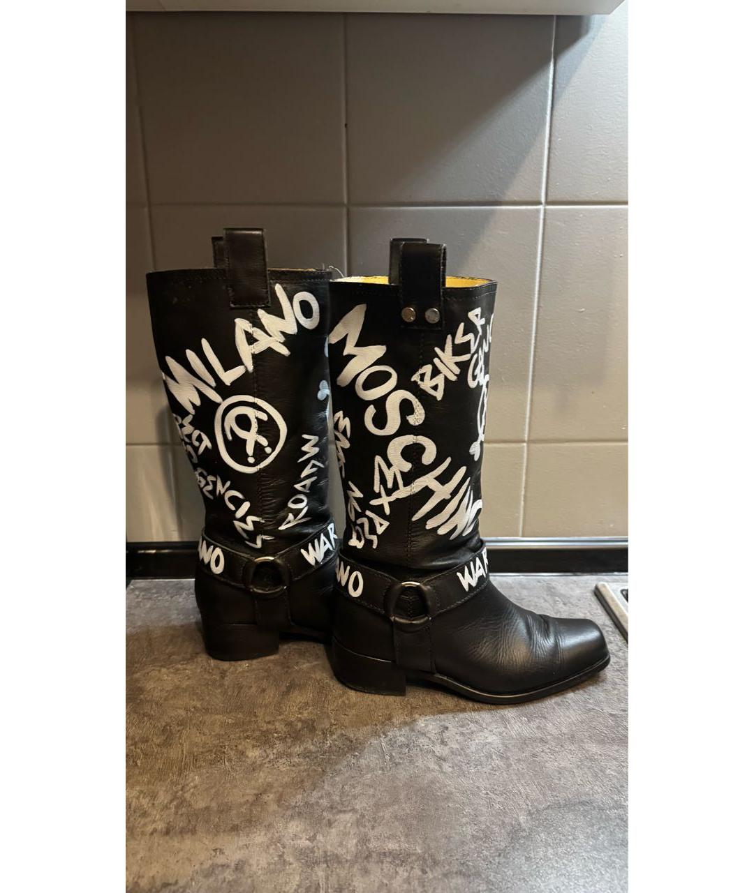 MOSCHINO Черные кожаные сапоги, фото 2