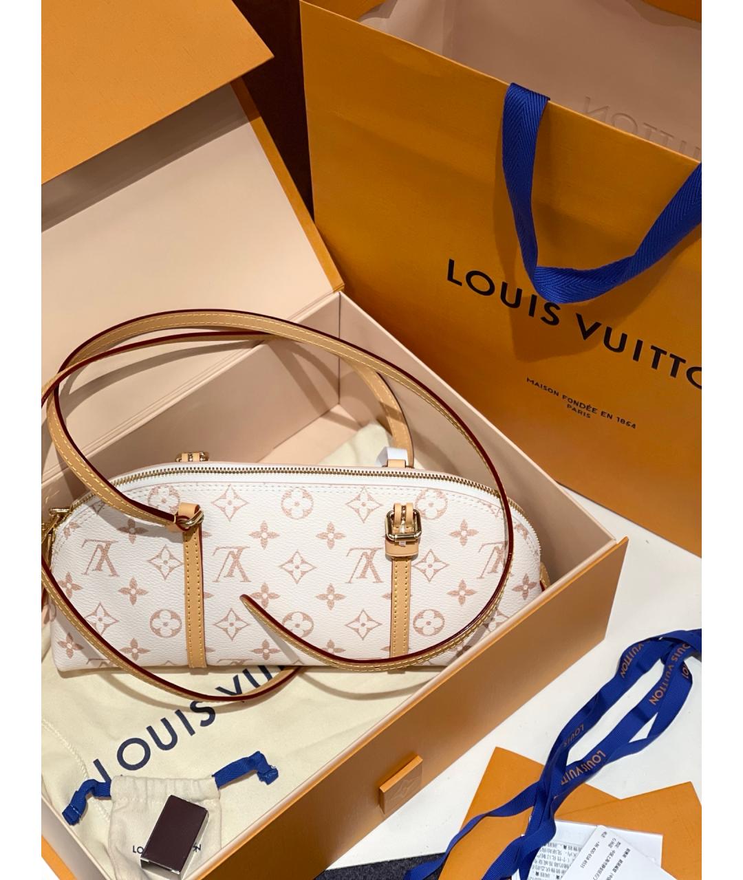 LOUIS VUITTON Бежевая сумка с короткими ручками из канвы, фото 7
