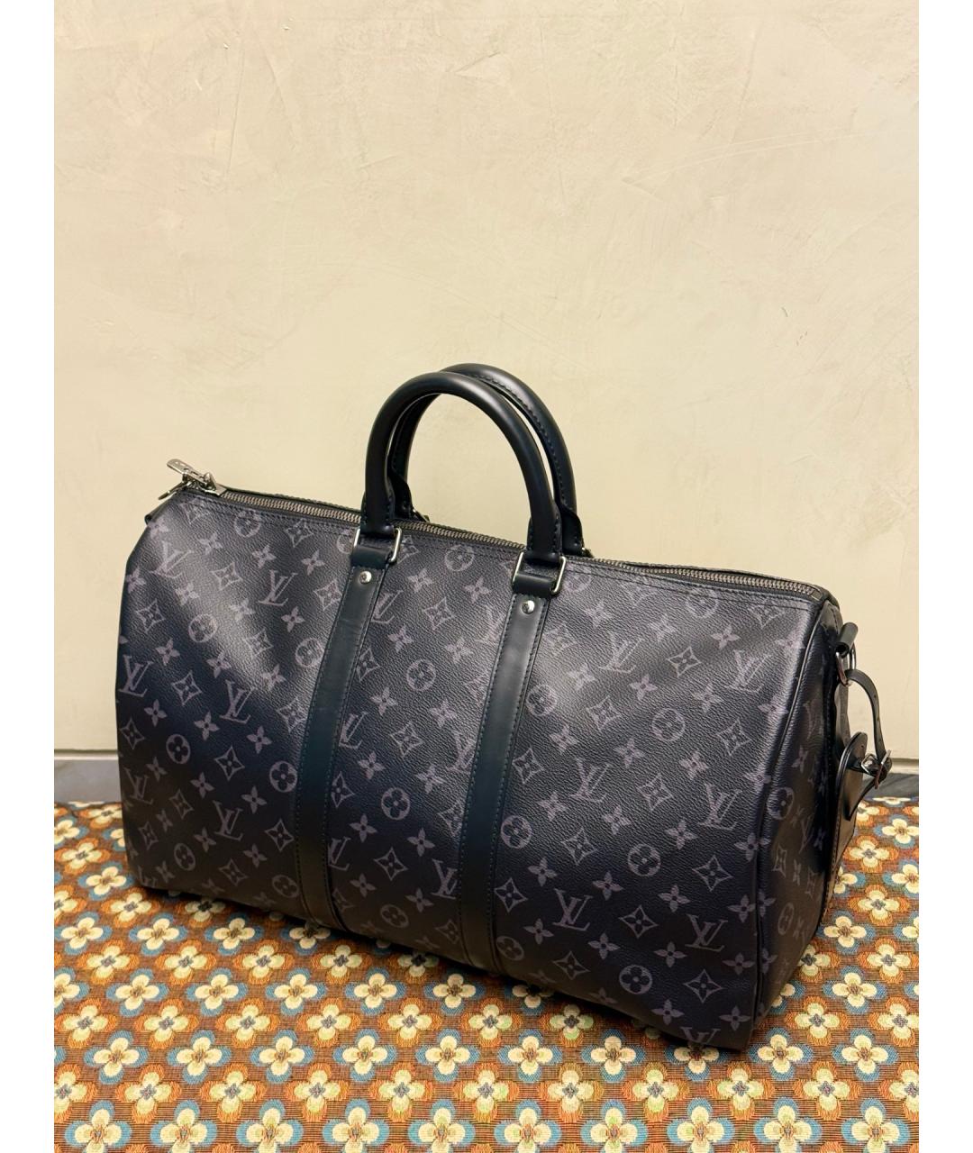 LOUIS VUITTON Черная дорожная/спортивная сумка из канвы, фото 4