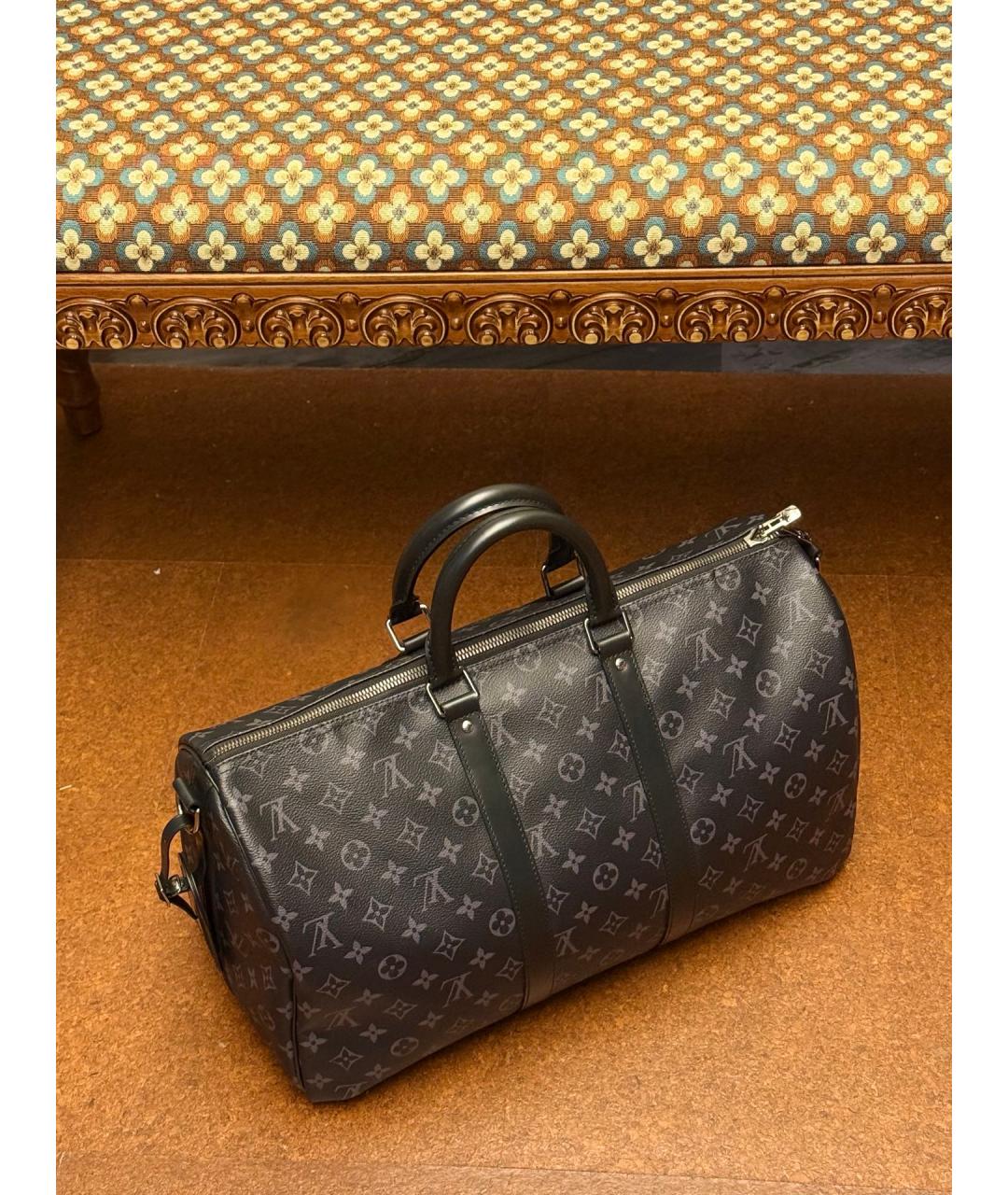 LOUIS VUITTON Черная дорожная/спортивная сумка из канвы, фото 7