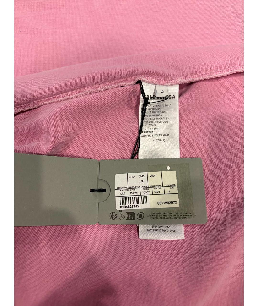 BALENCIAGA Розовая хлопковая футболка, фото 4