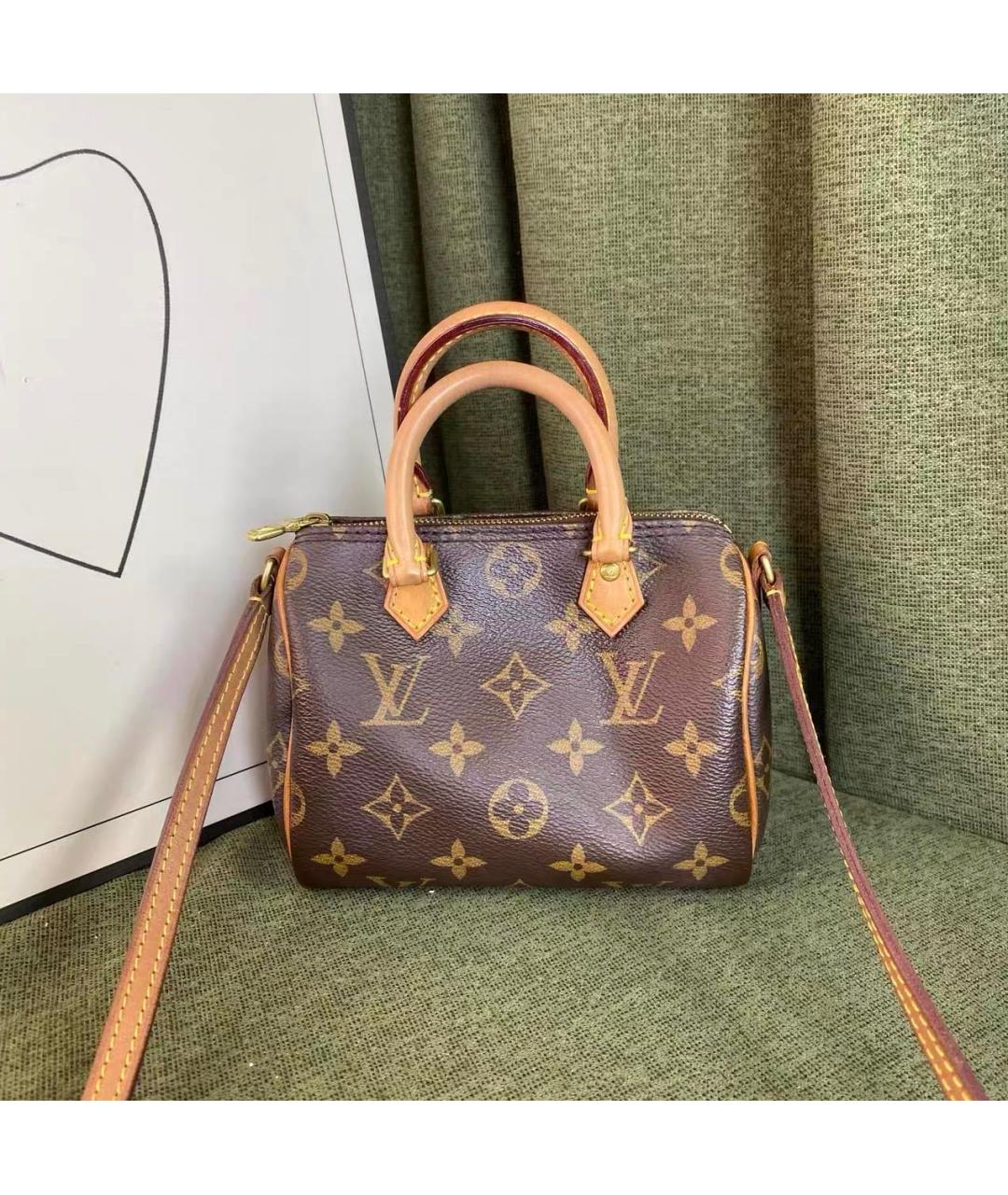 LOUIS VUITTON Коричневая кожаная сумка через плечо, фото 9