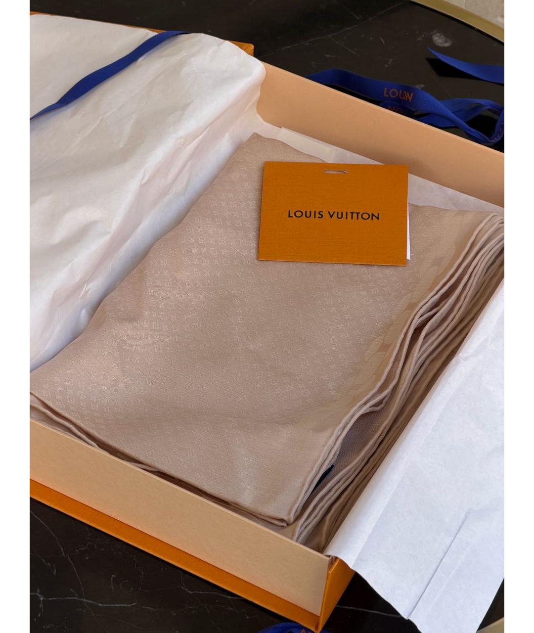 LOUIS VUITTON Бежевый шелковый шарф, фото 7