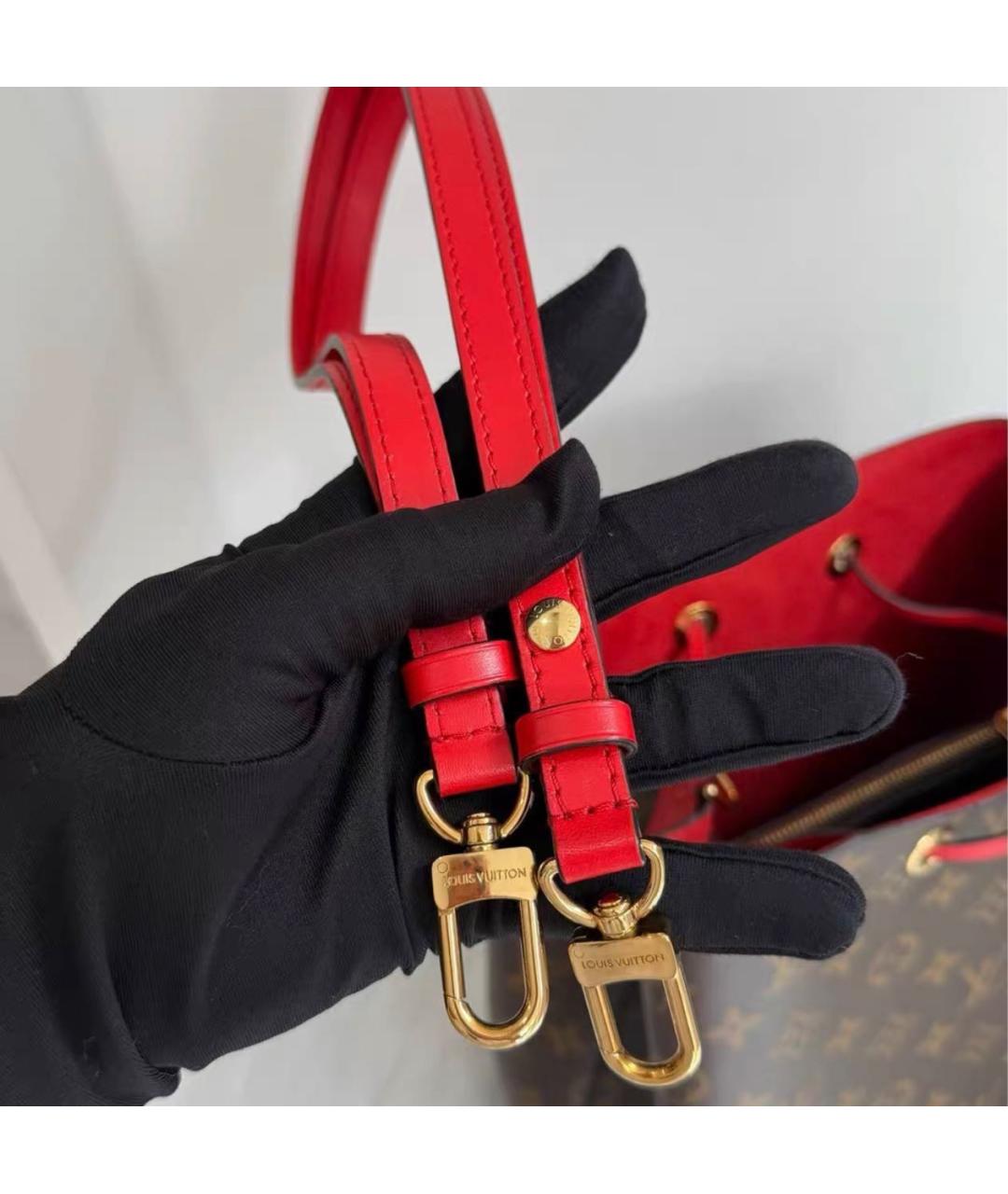 LOUIS VUITTON Красная кожаная сумка тоут, фото 7
