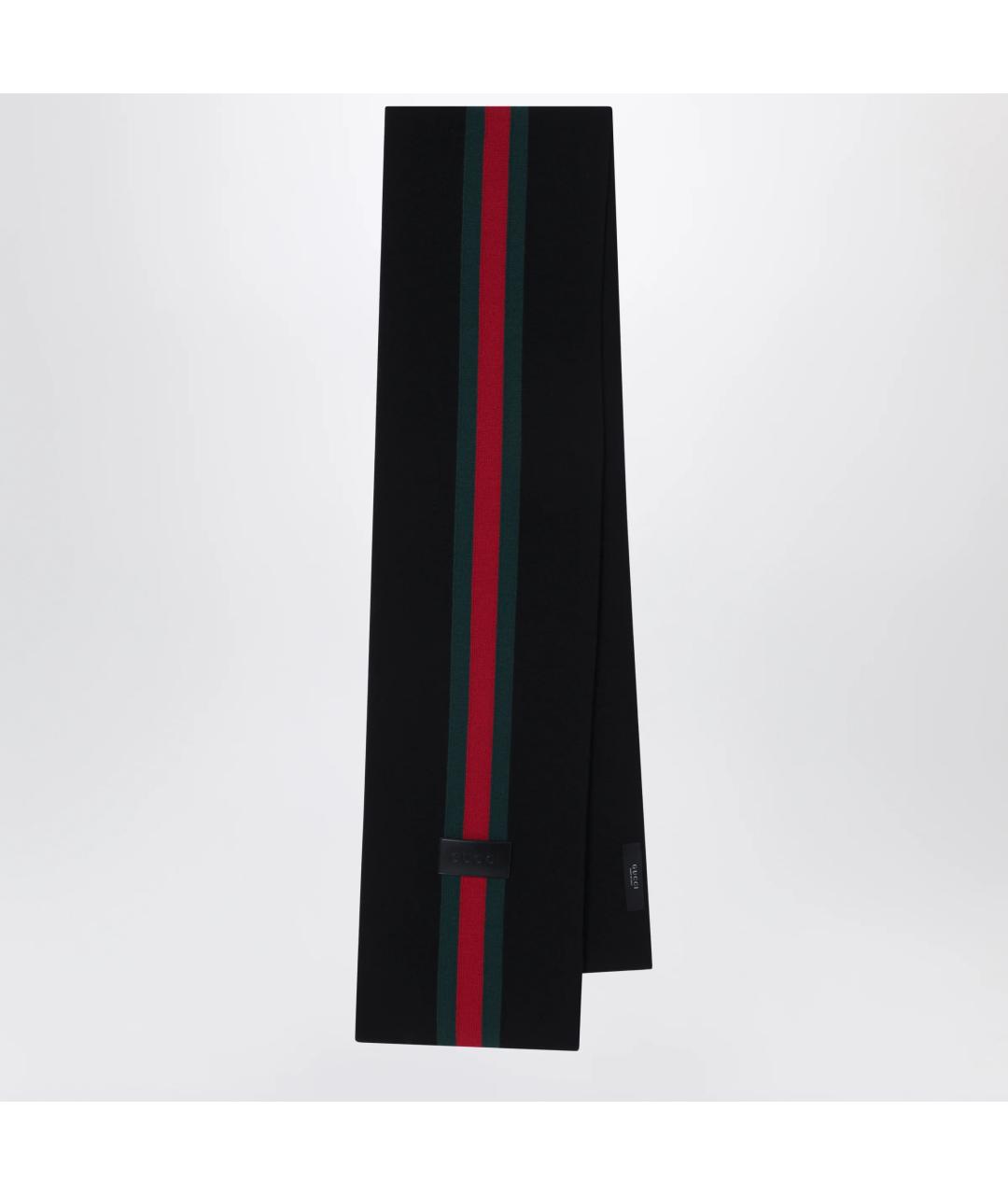 GUCCI Черный шерстяной шарф, фото 3