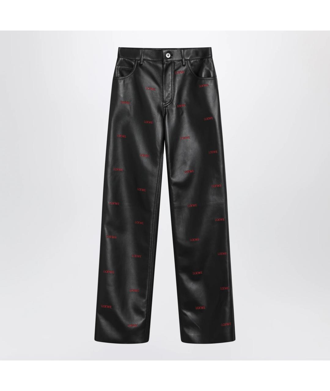 LOEWE Черные кожаные прямые брюки, фото 3
