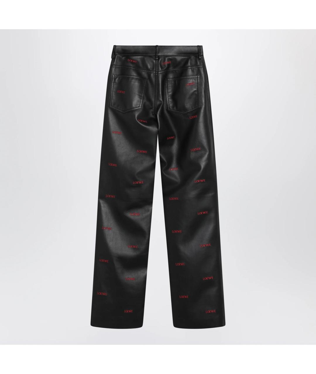LOEWE Черные кожаные прямые брюки, фото 2
