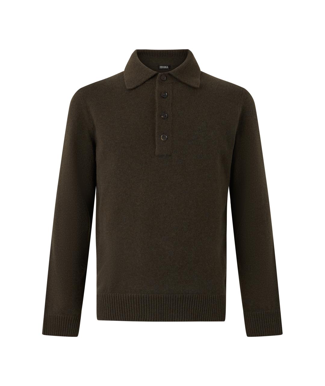 ZEGNA Коричневое шерстяное поло с длинным рукавом, фото 1