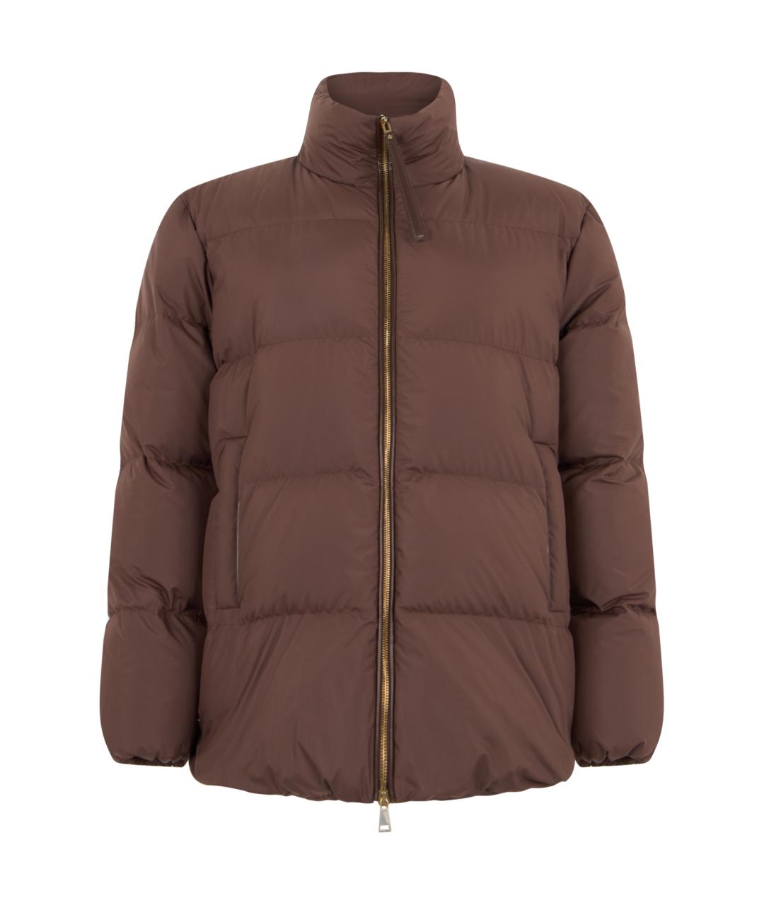 MONCLER Коричневый полиэстеровый пуховик, фото 1
