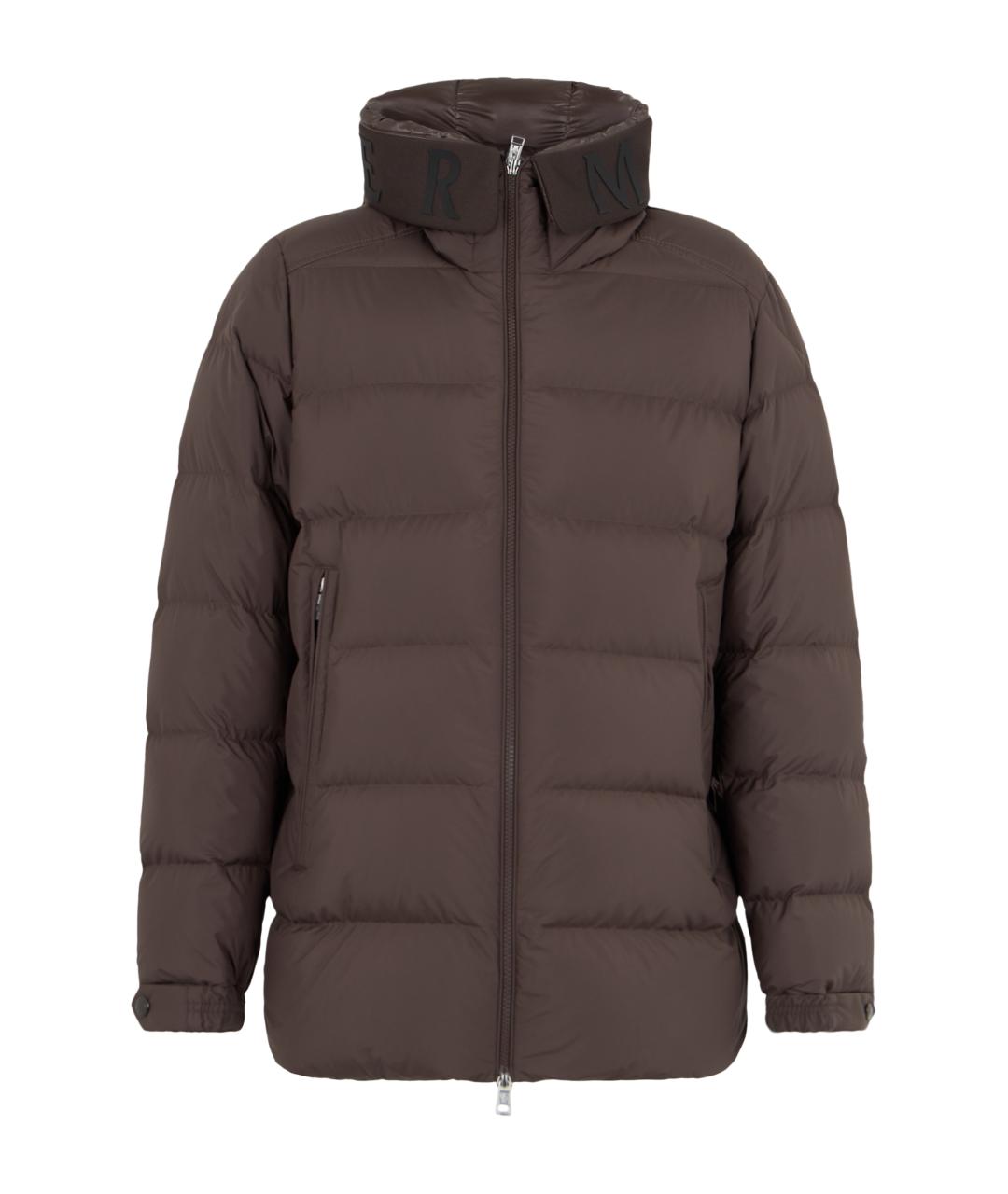 MONCLER Коричневый полиэстеровый пуховик, фото 1