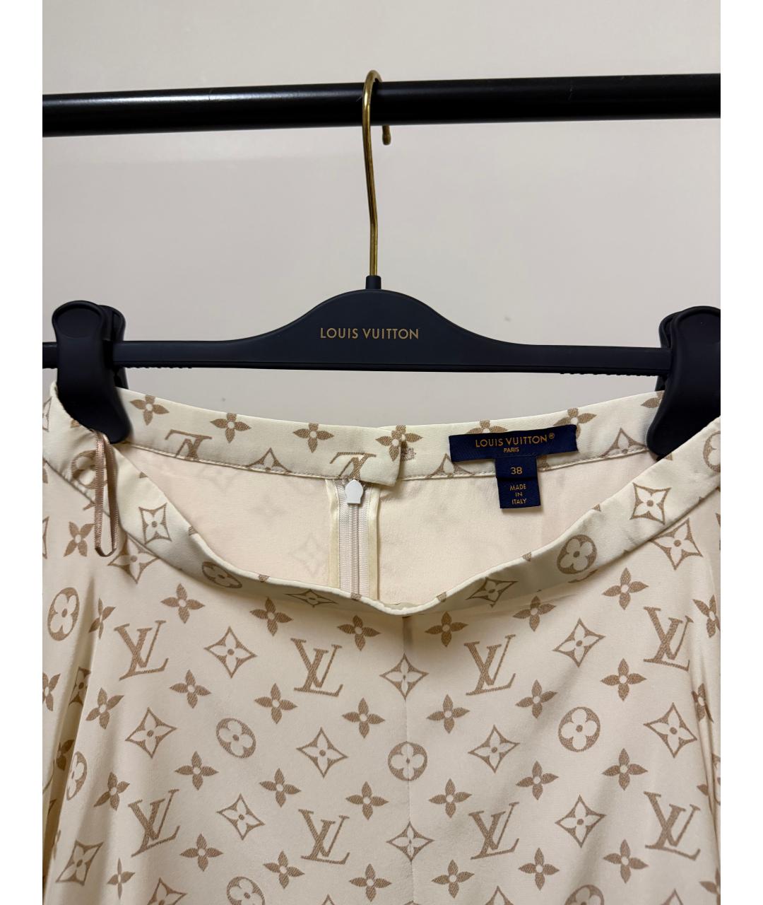 LOUIS VUITTON Бежевая шелковая юбка макси, фото 3