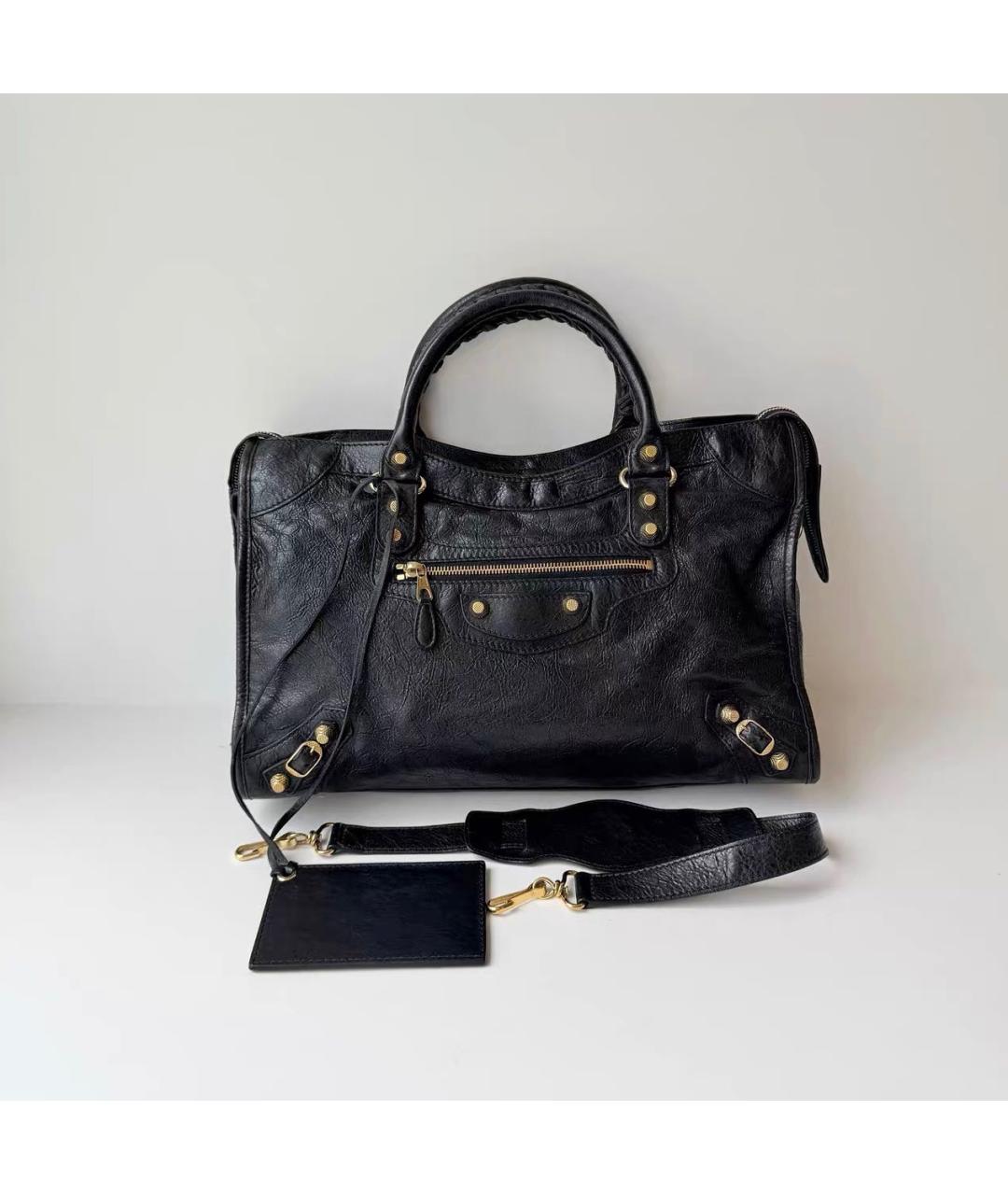 BALENCIAGA Черная кожаная сумка тоут, фото 9