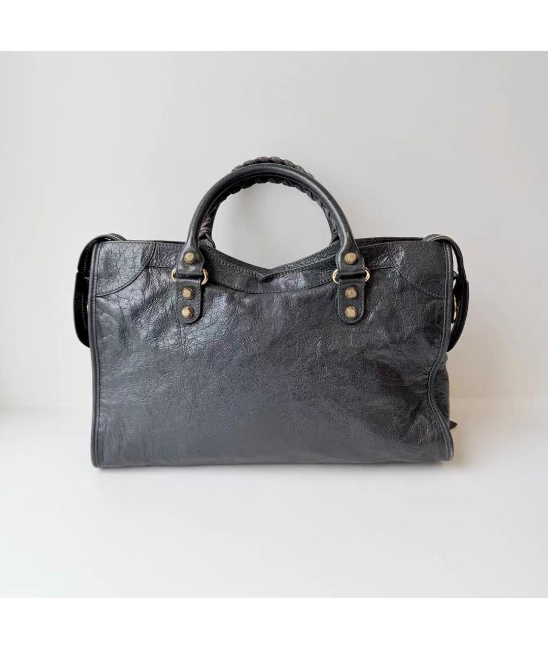 BALENCIAGA Антрацитовая кожаная сумка тоут, фото 2