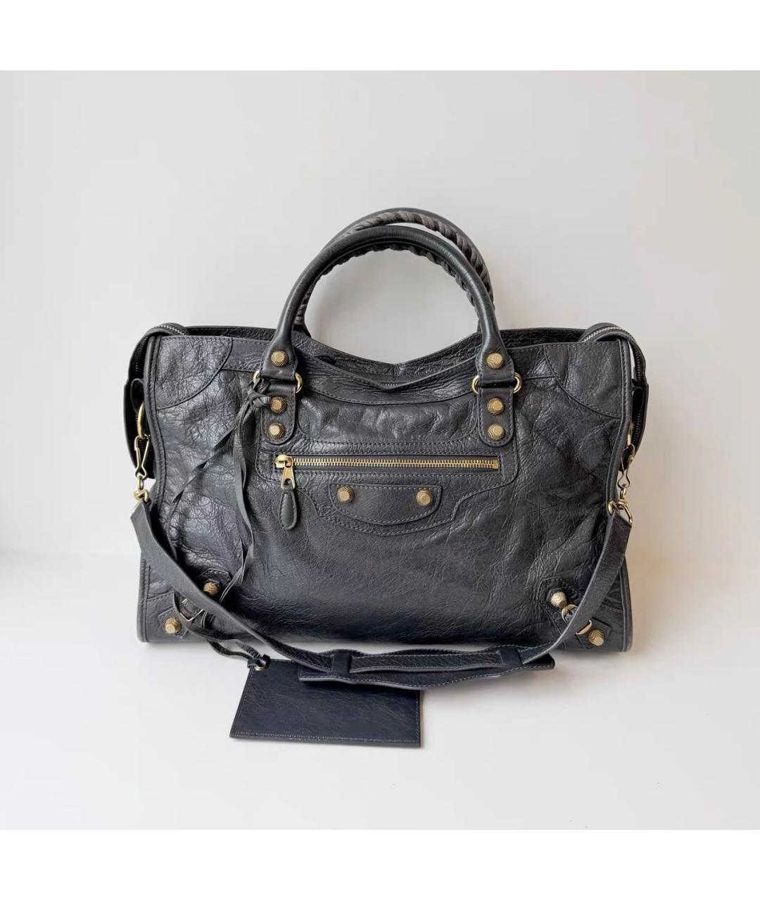 BALENCIAGA Антрацитовая кожаная сумка тоут, фото 9