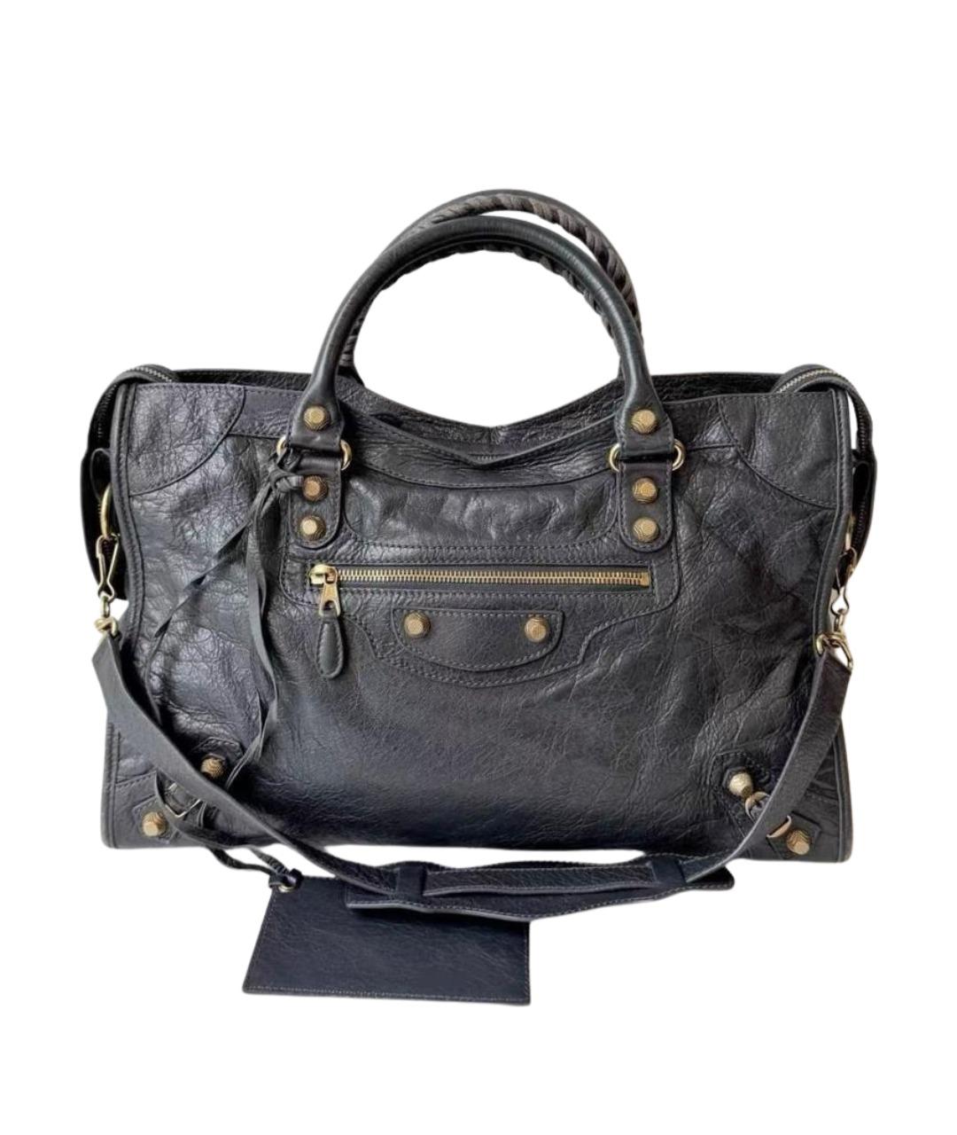 BALENCIAGA Антрацитовая кожаная сумка тоут, фото 1