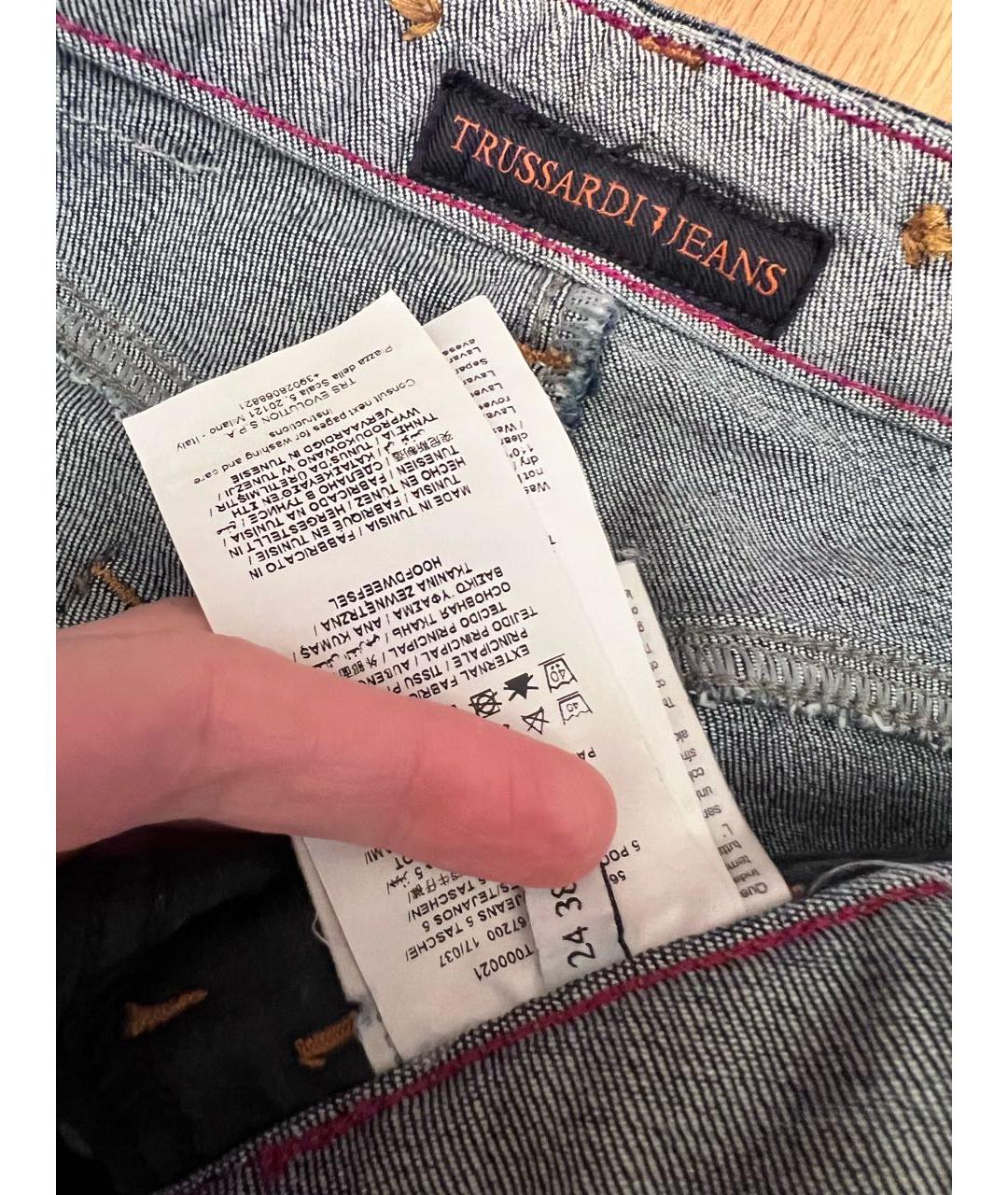 TRUSSARDI JEANS Темно-синие хлопко-эластановые джинсы слим, фото 3