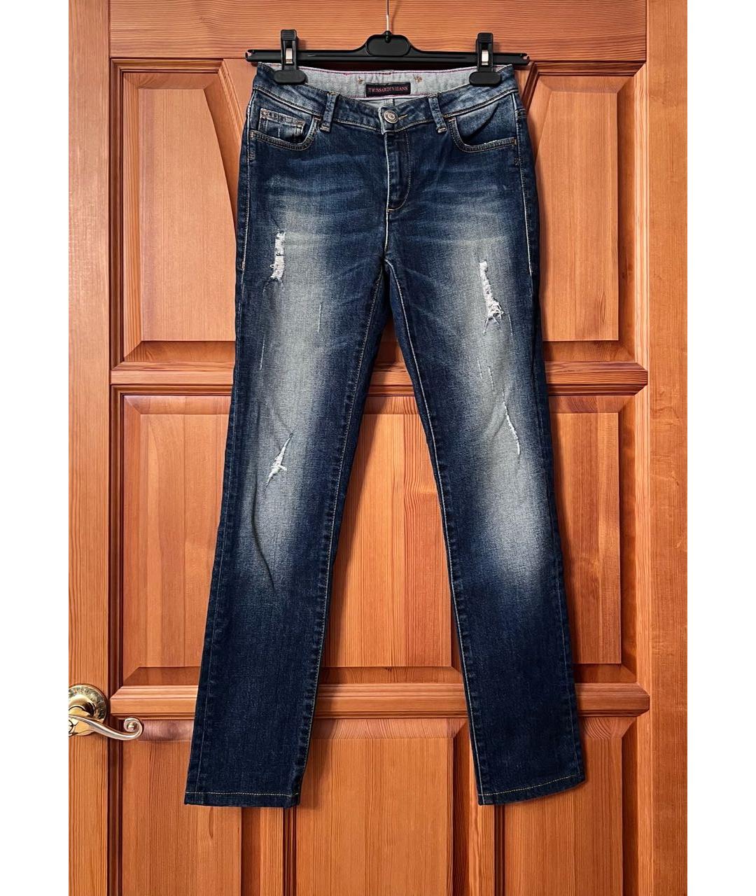 TRUSSARDI JEANS Темно-синие хлопко-эластановые джинсы слим, фото 4