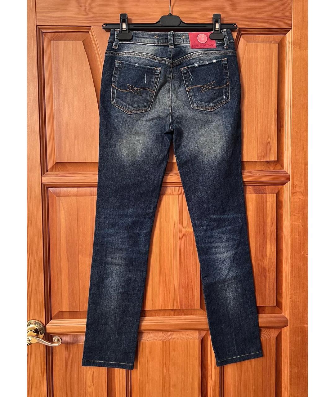 TRUSSARDI JEANS Темно-синие хлопко-эластановые джинсы слим, фото 2