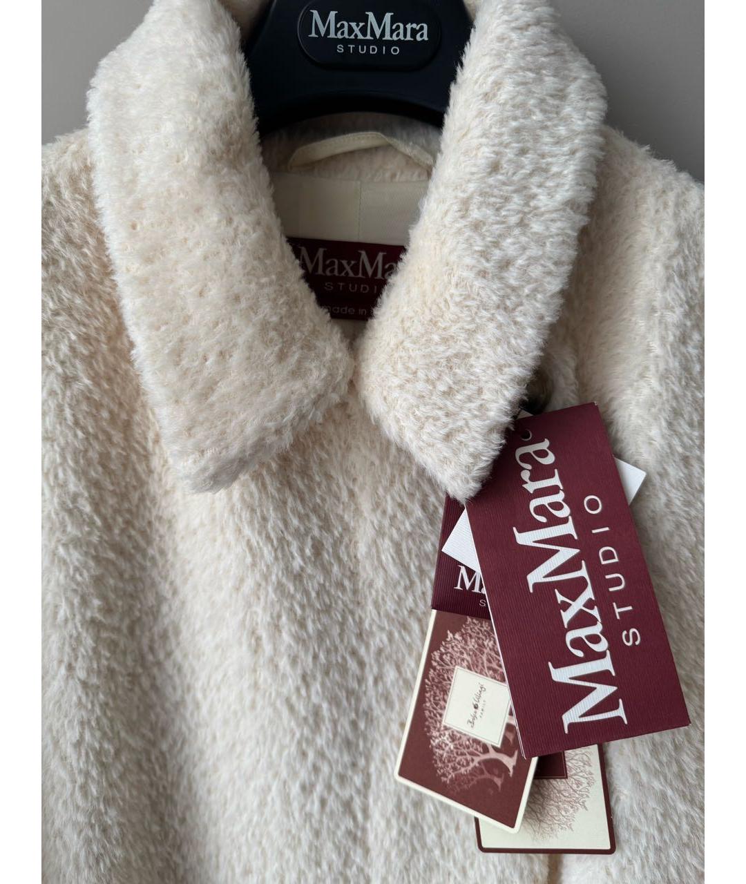 MAX MARA STUDIO Белое шерстяное пальто, фото 4