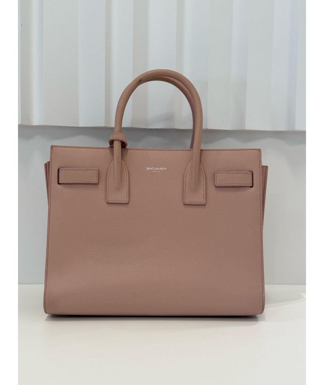 SAINT LAURENT Розовая кожаная сумка тоут, фото 7