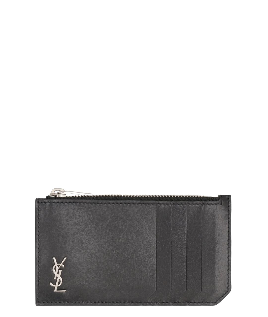 SAINT LAURENT Черный кожаный кардхолдер, фото 1