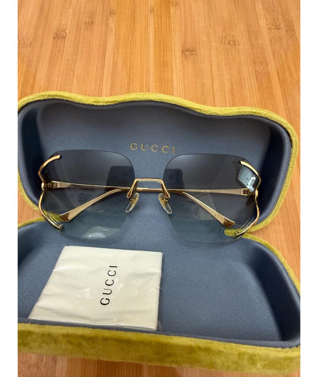 GUCCI Золотые металлические солнцезащитные очки, фото 6