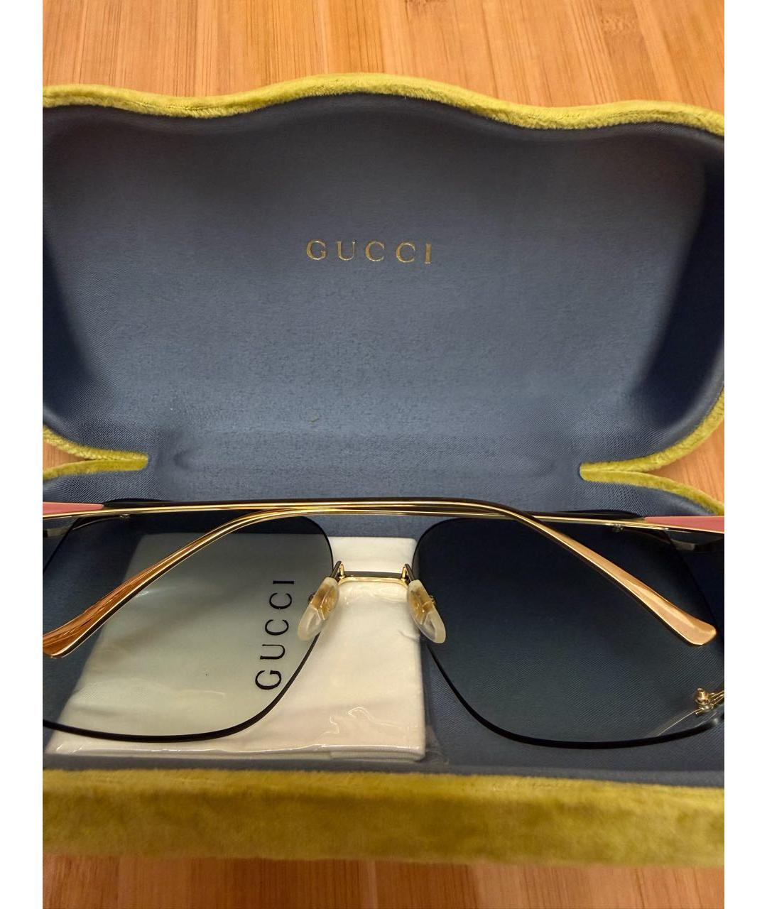 GUCCI Золотые металлические солнцезащитные очки, фото 5